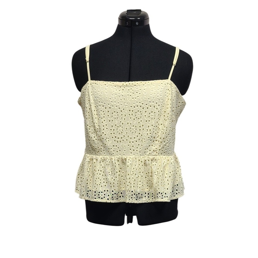 A New Day Womens Light Yellow Eyelet Peplum Camisole Top Smocked Back Large